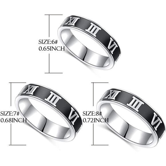 S925 Sterling Silver Vintage Black Roman Numeral Ring Wedding Band - Picture 6 of 7